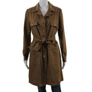Shannon Mclean Womens Trench Coat Brown Button Collared Polyester Fall Size S